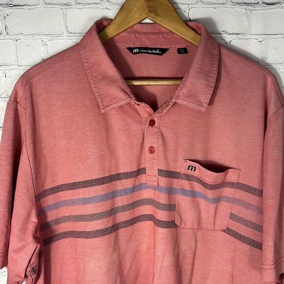 Travis Matthew Red Striped Golf Polo Short Sleeve Shirt Mens XXL Pima Cotton - Picture 2 of 9